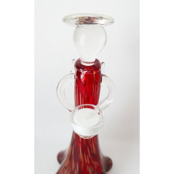 Vintage Art Glass Angel Tea Light Holder Red & Gold Flakes - Picture 5 of 8